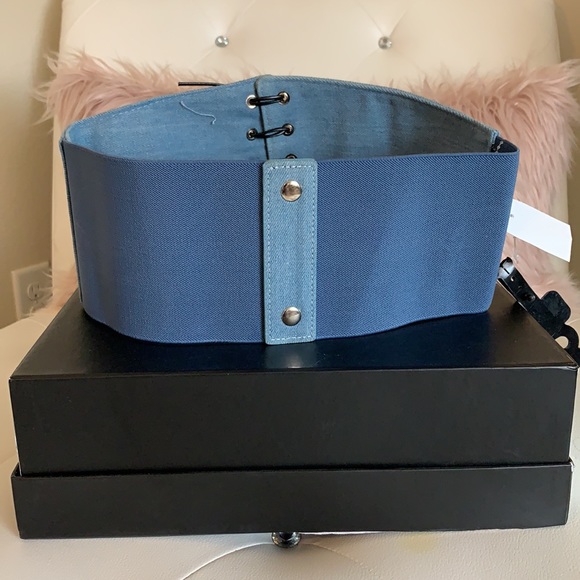 NWT Charlotte Russe Denim/Black Lace-Up Corset Bel - Picture 6 of 12